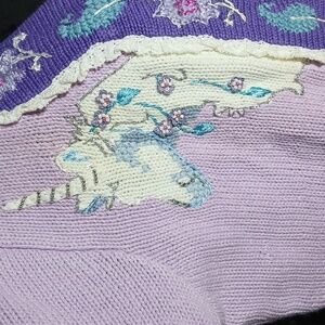 🦄 NWT Storybook Knits Lavender Unicorn Embroidered Beaded Cardigan Grandmacore